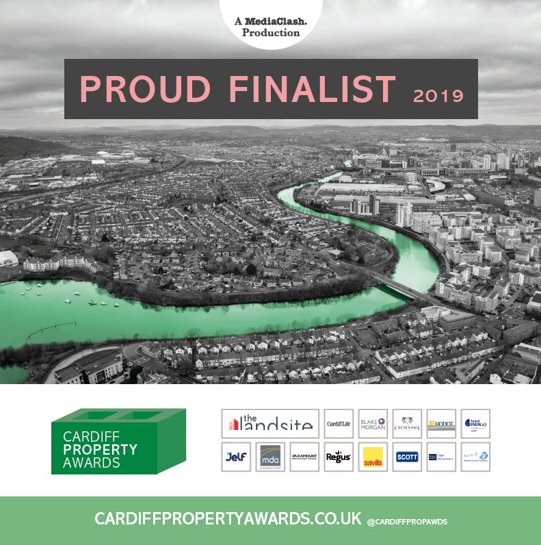 A digital window sticker for being a Cardiff Property Awards finalist.