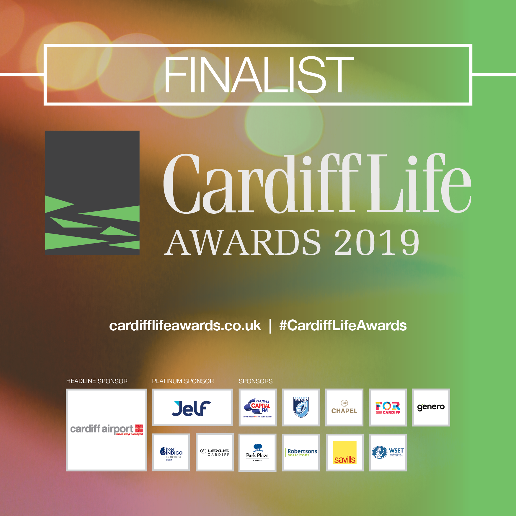 A digital window sticker for being a Cardiff Life Awards finalist.