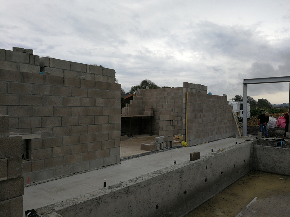 A photo of the walls being built for the gym area.