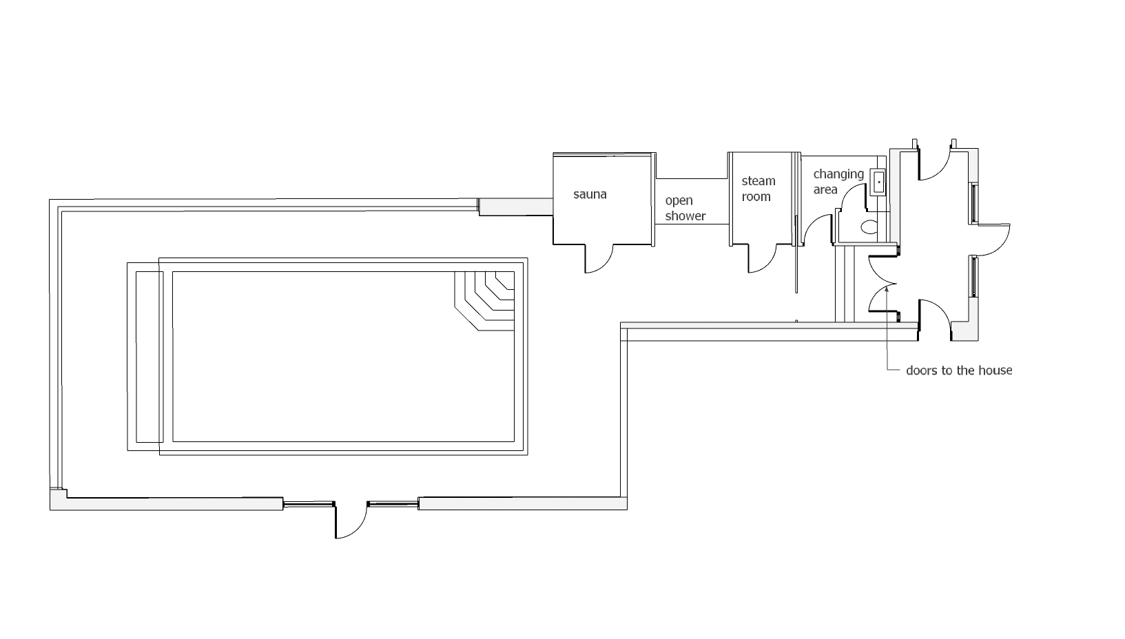 The proposed floor plan showing the pool and gym areas.
